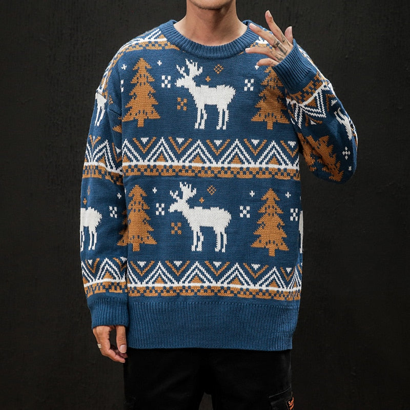 Men Sika Deer Pattern Sweater Xmas